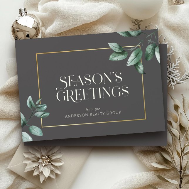 Elegant Eucalyptus Gold Frame Business Logo  Holiday Card (Creator Uploaded)