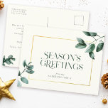 Elegant Eucalyptus Gold Frame Stylish Family Holiday Postcard<br><div class="desc">Stylish,  elegant family holiday greetings postcard reading SEASON'S GREETING alongside modern eucalyptus watercolor illustrations within a printed gold frame design and your preprinted custom message and return address on the back.</div>