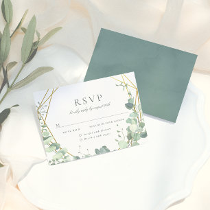 Elegant Eucalyptus & Gold Geometric Wedding RSVP Card