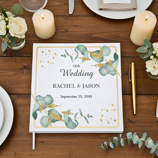 Elegant Eucalyptus Gold Glitter Greenery Wedding Guest Book