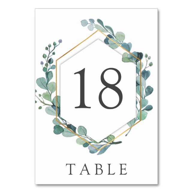 Elegant Eucalyptus Gold Wreath Table Number (Front)
