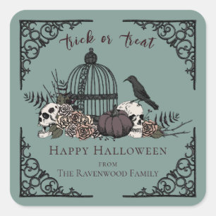 Elegant Eucalyptus Gothic Happy Halloween Square Sticker