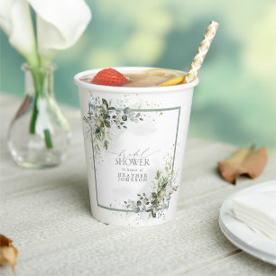 Elegant Eucalyptus Green Botanical Bridal Shower Paper Cups