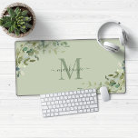 Elegant Eucalyptus Green Botanical Monogram Desk Mat<br><div class="desc">Elegant Eucalyptus Botanical Monogram Desk Mat Mouse Pad featuring a sage green background with our lovely sage eucalyptus greenery and modern typography for your monogram. Easy to customise with your information for a simply delightful charger pad. Please contact us at cedarandstring@gmail.com if you need assistance with the design or matching...</div>