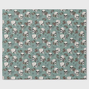 Elegant Eucalyptus Green Gothic Skulls Halloween Wrapping Paper