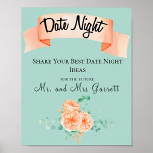 Elegant Eucalyptus Green Peach Date Night Sign