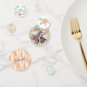 Elegant Eucalyptus Green Peach Floral Confetti