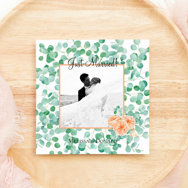 Elegant Eucalyptus Green Peach Floral Just Married (Creator Uploaded)