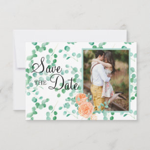 Elegant Eucalyptus Green Peach Floral Save The Date