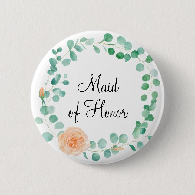 Elegant Eucalyptus Green Peach Made of Honour 6 Cm Round Badge (Front)