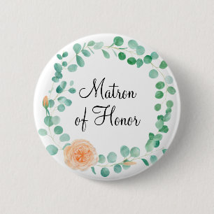 Elegant Eucalyptus Green Peach Matron of Honour 6 Cm Round Badge