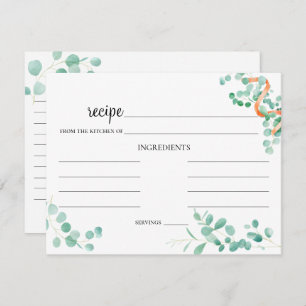 Elegant Eucalyptus Green Peach Wedding Recipe Card