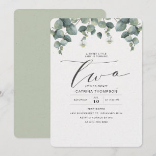 Elegant Eucalyptus Greenery 2nd Birthday Party Invitation