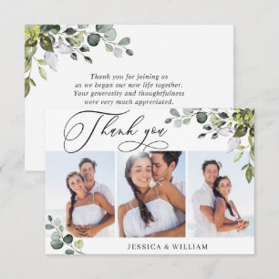 Elegant Eucalyptus Greenery 3 PHOTO Wedding Thank You Card