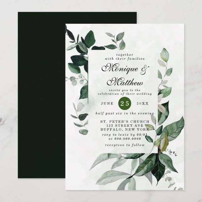 Elegant Eucalyptus Greenery Airy Rustic Wedding In Invitation (Front/Back)