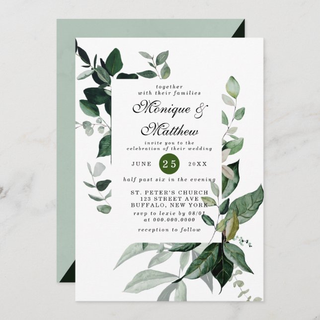 Elegant Eucalyptus Greenery Airy Rustic Wedding Invitation (Front/Back)