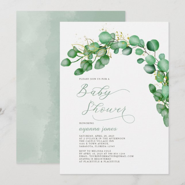 Elegant Eucalyptus Greenery Baby Shower Invitation (Front/Back)