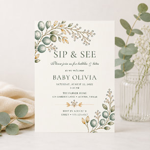 Elegant Eucalyptus Greenery Baby Shower Sip & See Invitation