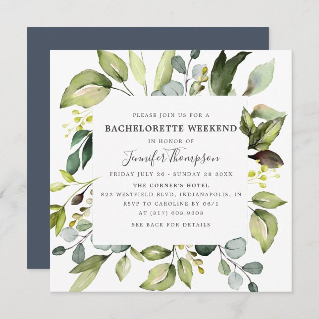 Elegant Eucalyptus Greenery Bachelorette Weekend Invitation (Front/Back)