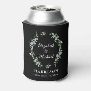 Elegant Eucalyptus Greenery Black Wedding Favour Can Cooler
