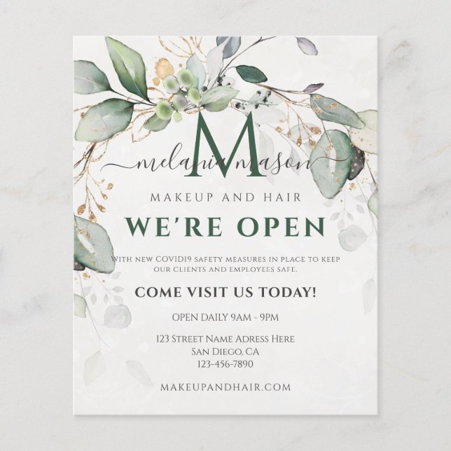 Elegant Eucalyptus Greenery Botanical Flyer (Front)