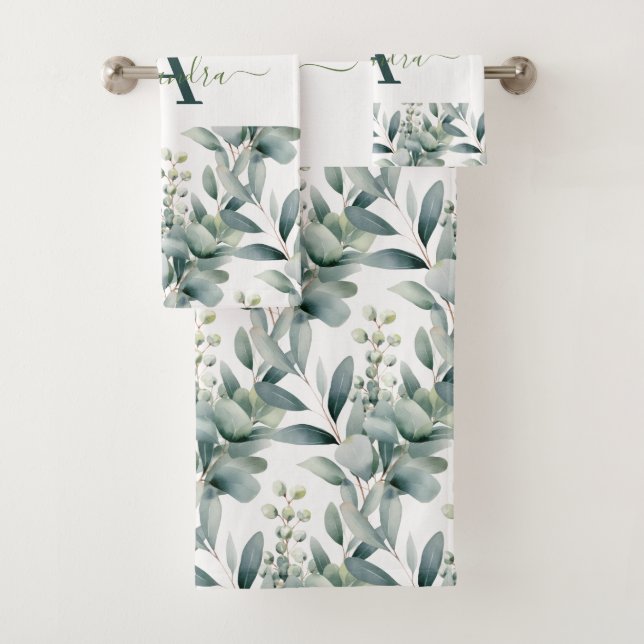 Elegant Eucalyptus Greenery Botanical Towel Set (Insitu)