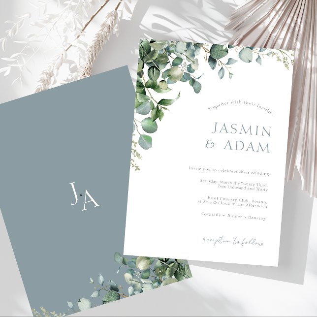 Elegant Eucalyptus Greenery Botanical Wedding Invitation (Elegant Eucalyptus Leaves Greenery Foliage Wedding Invitation)