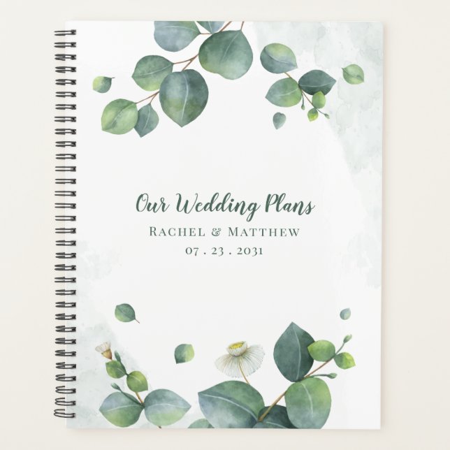 Elegant Eucalyptus Greenery Botanical Wedding Planner (Front)