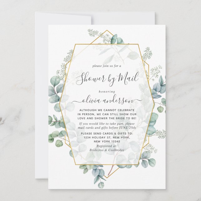 Elegant Eucalyptus Greenery Bridal Shower by Mail Invitation (Front)