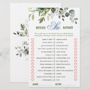 Elegant Eucalyptus Greenery Bridal Shower Game
