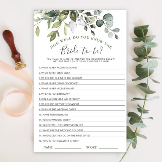 Elegant Eucalyptus Greenery Bridal Shower Game (Creator Uploaded)