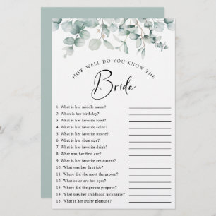 Elegant Eucalyptus Greenery Bridal Shower Game