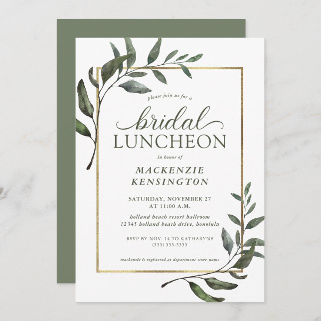 Elegant Eucalyptus Greenery Bridal Shower Luncheon Invitation (Front/Back)