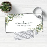 Elegant Eucalyptus Greenery Custom Desk Mat<br><div class="desc">Elegant Eucalyptus Botanical Custom Desk Mat Mouse Pad featuring our lovely sage eucalyptus greenery and modern typography for your monogram. Easy to customise with your information for a simply delightful desk mat, work surface pad, or artwork. Please contact us at cedarandstring@gmail.com if you need assistance with the design or matching...</div>