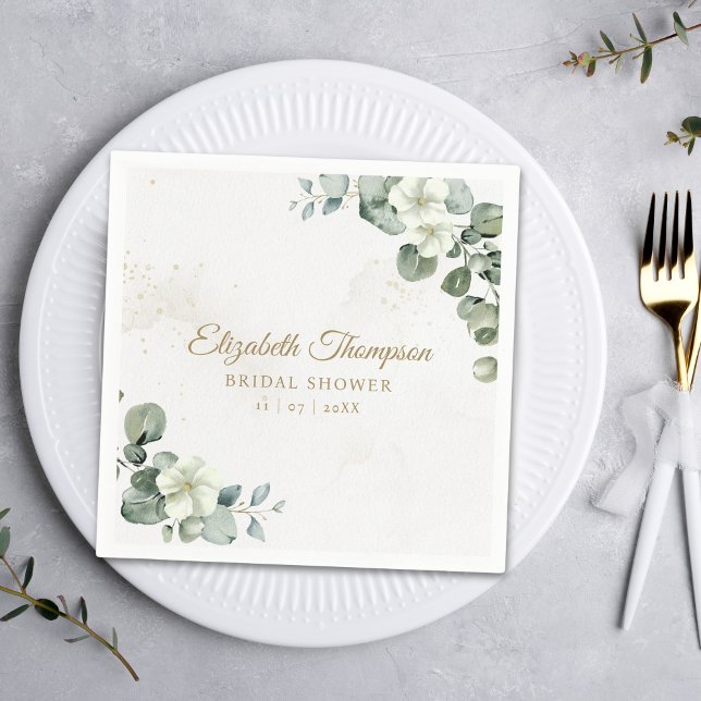 Elegant Eucalyptus Greenery Elegant Bridal Shower Napkin (Creator Uploaded)