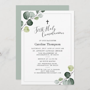 Elegant Eucalyptus Greenery First Holy Communion Invitation