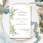 Elegant Eucalyptus Greenery Folded Wedding Program<br><div class="desc">Welcome your guest with this exquisite wedding ceremony program, featuring gorgeous watercolor Eucalyptus greenery details and delicate watercolor stains in a beautiful blend of green, blue, cream, beige and yellow tan hues. Use of hand written typography details in gold. Personalise the wording in all sides. NOTE: this programs arrive flat...</div>