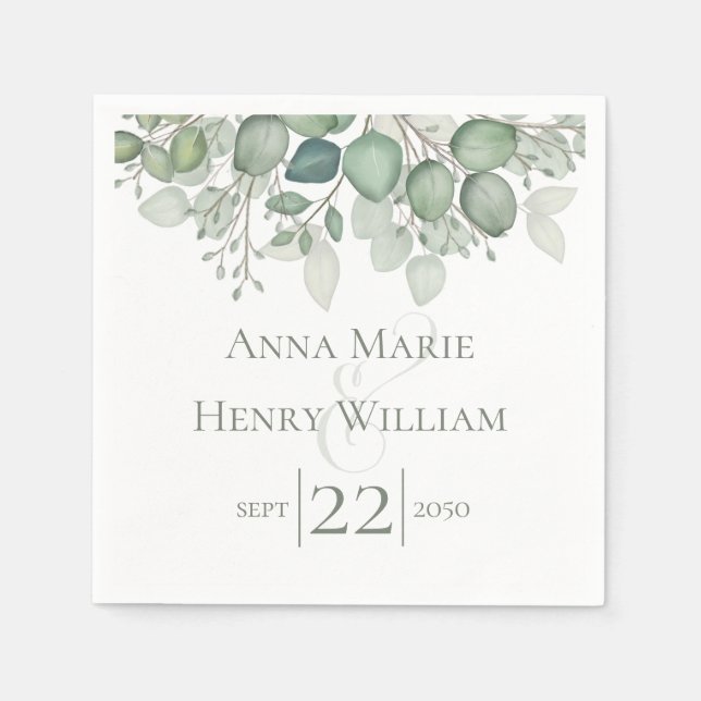 Elegant Eucalyptus Greenery Foliage Leaves Napkin (Front)