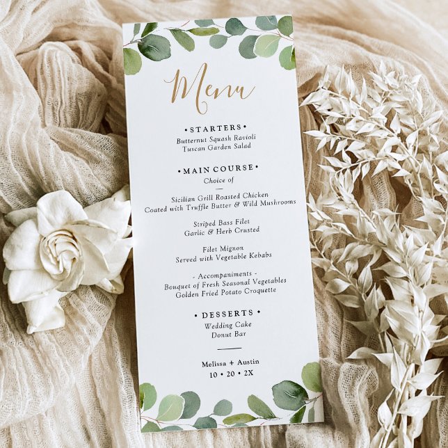 Elegant Eucalyptus Greenery Frame Wedding Menu (Creator Uploaded)