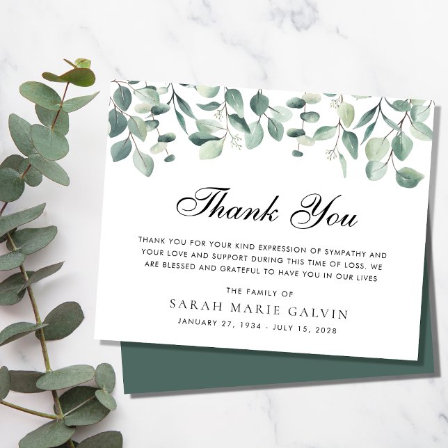 Elegant Eucalyptus Greenery Funeral Thank You Card (Creator Uploaded)