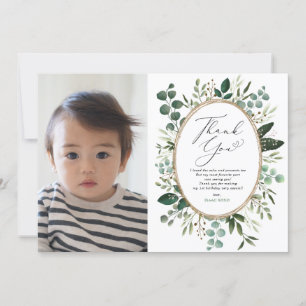 Elegant Eucalyptus Greenery Garden 1st Birthday Thank You Card