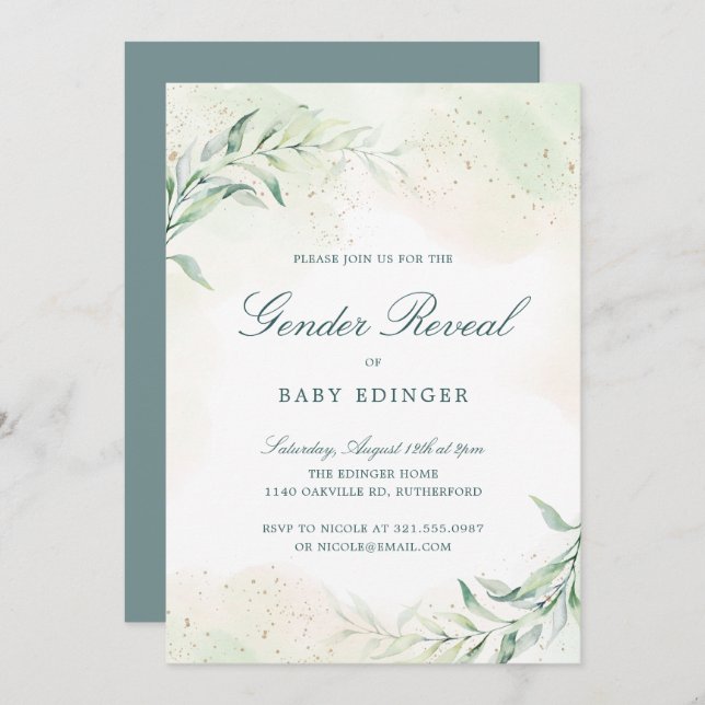Elegant Eucalyptus Greenery Gender Reveal Invitation (Front/Back)