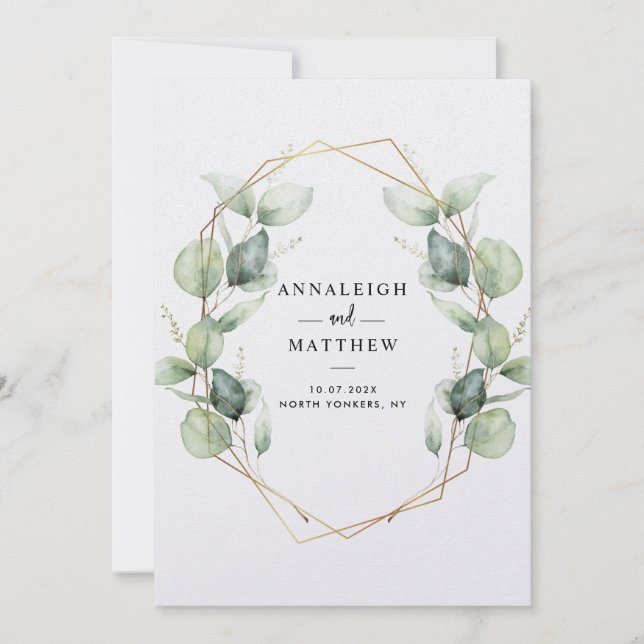 Elegant Eucalyptus Greenery Geometric Wedding Invitation (Front)