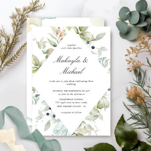 Elegant Eucalyptus Greenery Geometrical Wedding Invitation
