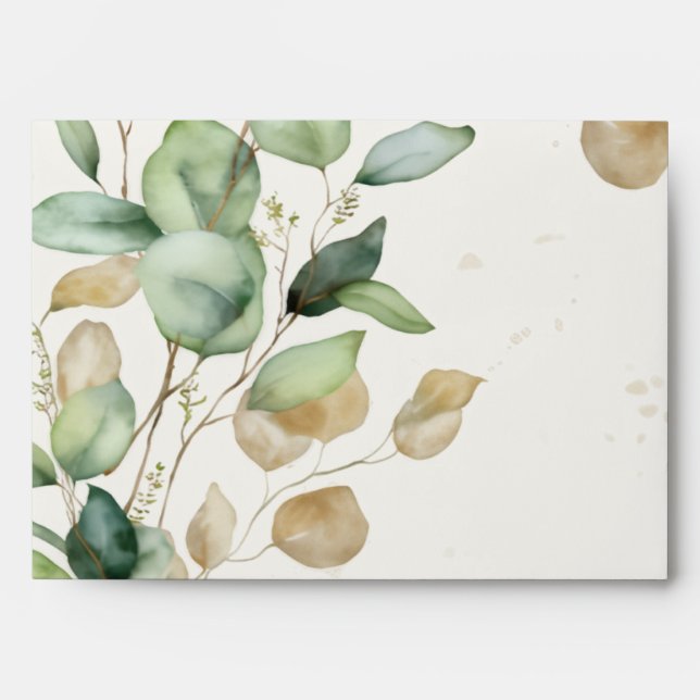 Elegant Eucalyptus Greenery & Gold Accents Wedding Envelope (Front)