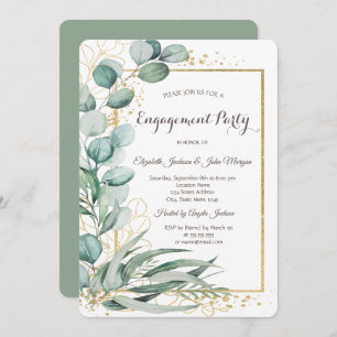 Elegant Eucalyptus Greenery Gold Frame Engagement  Invitation