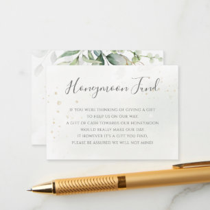 Elegant Eucalyptus Greenery Gold Honeymoon Fund Enclosure Card