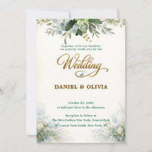 Elegant Eucalyptus Greenery Gold Overlay Photo Invitation