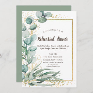 Elegant Eucalyptus Greenery Gold Rehearsal Dinner  Invitation