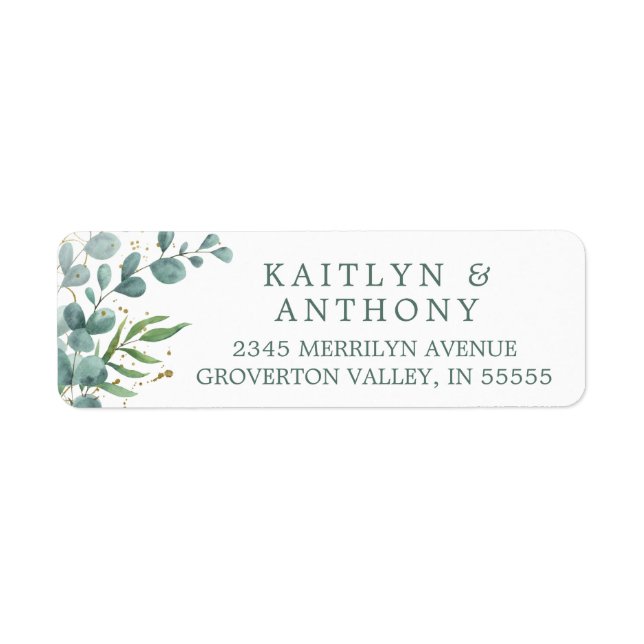 Elegant Eucalyptus Greenery Gold Return Address (Front)